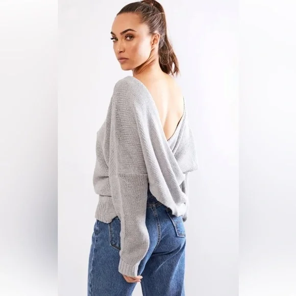 SNDYS Grey Double Cross Knit Jumper Pullover - Picture 6 of 7